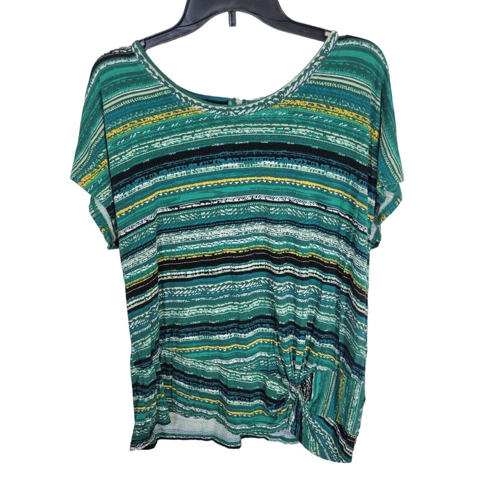 Christopher & Banks Green Striped Side Tie Knot Short Sleeve Top Women's Size XL